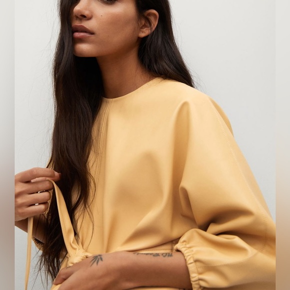 Mango Faux Leather Belted Shirt Jacket Camel Beige Size S - Picture 3 of 11